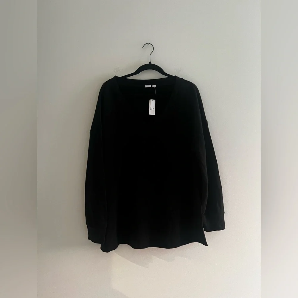 GAP Black V-Neck Tunic Sweater XL NWT Relaxed Fit - Picture 1 of 6